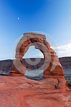 Red Delicate Arch and the moon