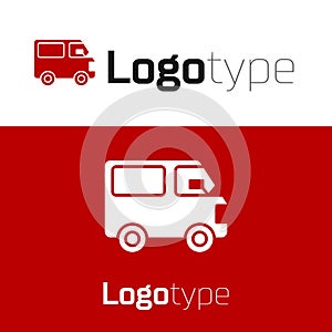 Red Delivery cargo truck vehicle icon isolated on white background. Logo design template element. Vector Illustration