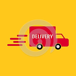 Red delivery truck, delivery service, fast shipping delivery truck, vector, illustration