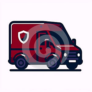 Red delivery van flat Icon isolated on white background.