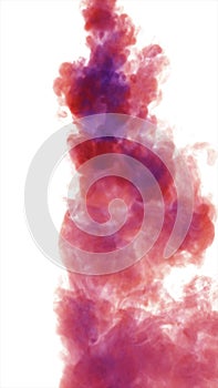 Red dense smoke isolated on white background