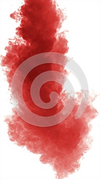 Red dense smoke isolated on white background