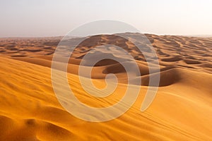 The red deset outside Dubai, with a dune in the foreground and a dunescape extending to the horizon in the background photo