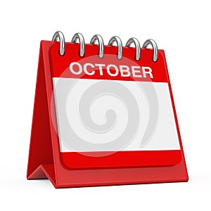 Red Desktop Calendar Icon Showing a October Month Page. 3d Rendering