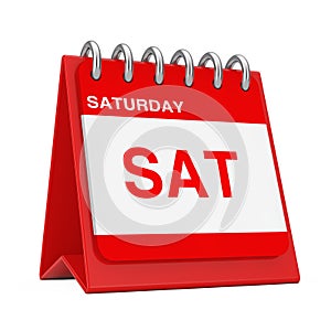 Red Desktop Calendar Icon Showing a Saturday Page. 3d Rendering