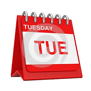 Red Desktop Calendar Icon Showing a Tuesday Page. 3d Rendering