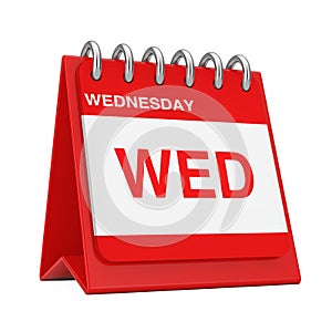 Red Desktop Calendar Icon Showing a Wednesday Page. 3d Rendering