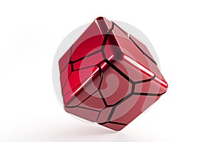 Red destructed 3d cube with cracked lines