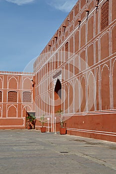 Red Detail at Chandra Mahal Palace City Palace in Jaipur, The Pink City, Rajasthan, India