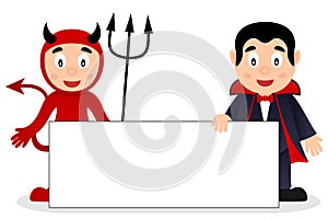 Red Devil & Dracula with Blank Banner