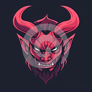 Red Devil Head Vector Illustration With Horns and Sharp Teeth on Dark Background