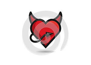 Red Devil heart with horns and a tail icon