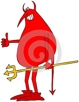 Red devil holding a pitchfork