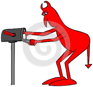 Red devil mailing a letter