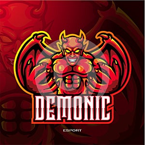 Red devil mascot esport logo design.