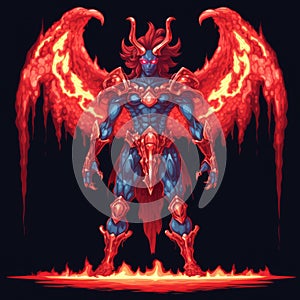 Pixel Art Demon With Wings: Astaroth In Fire Emblem Style photo