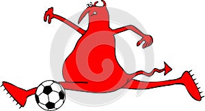 Red devil running with a soccer ball