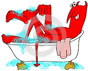 Red devil soaking in a bathtub
