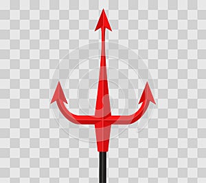 Red devil trident on transparent checkered background. Vector illustration.