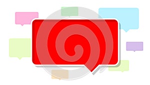 Red dialog frame for copy space, speech bubble red, speech dialog red talk on colorful and white background, template empty