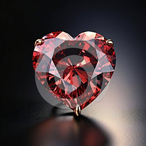Red diamond heart on a black background. 3d illustration. Macro