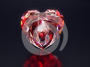 Red diamond heart on black background