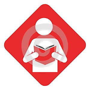 Red Diamond Symbol With Person Reading BookTitle: Red diamond symbol with person reading