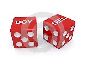 Red dice with boy and girl written