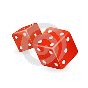 Red dice 3d realistic casino gambling game deisgn isolated icon vector illustration photo