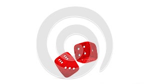 Red dice at different angles on a white background