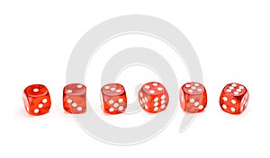 Red dice with each number facing up