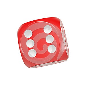 Red dice for games and casinos, 6 points, 3D illustration. Isolation photo
