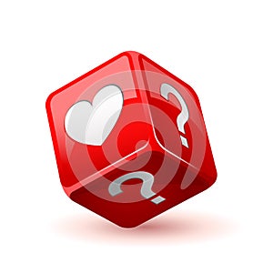 Red dice icon. Love does not love question