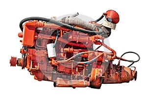 Red diesel engine isolated on white background