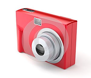 Red Digital Compact Photo Camera on the White