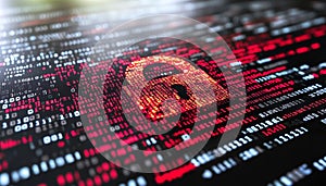 Red Digital Lock on Data Code Background Cybersecurity, Data Protection, Network Security Concept.