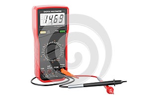Red digital multimeter, 3D rendering