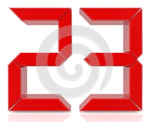 Red digital numbers 23 on white background 3d rendering