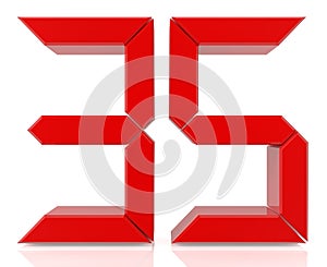 Red digital numbers 35 on white background 3d rendering
