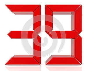 Red digital numbers 39 on white background 3d rendering