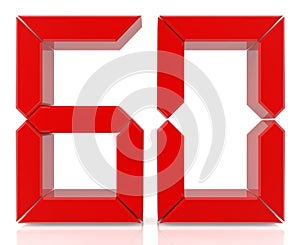 Red digital numbers 60 on white background 3d rendering