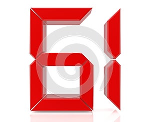 Red digital numbers 61 on white background 3d rendering