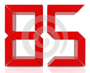 Red digital numbers 85 on white background 3d rendering