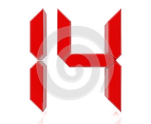 Red digital numbers 14 on white background 3d rendering