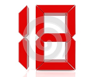 Red digital numbers 18 on white background 3d rendering