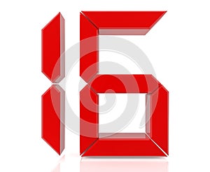 Red digital numbers 16 on white background 3d rendering