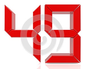 Red digital numbers 49 on white background 3d rendering