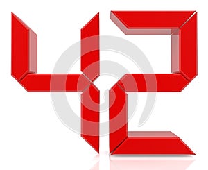 Red digital numbers 42 on white background 3d rendering