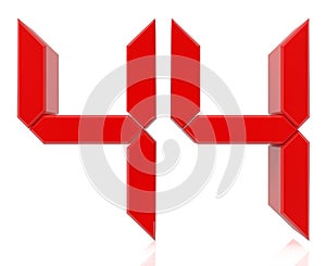 Red digital numbers 44 on white background 3d rendering