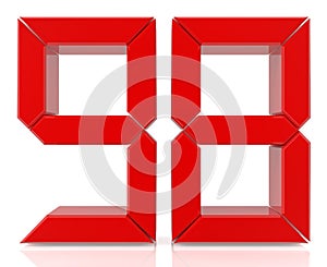 Red digital numbers 98 on white background 3d rendering